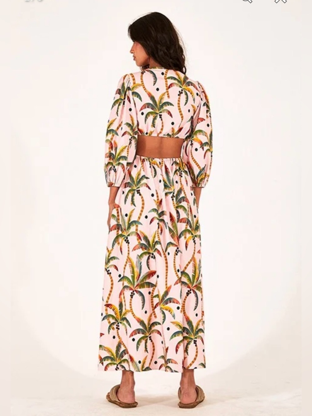 Farm Rio Cotton Pink Tropical Tie-Front Midi Dress Size Medium - Picture 2 of 16